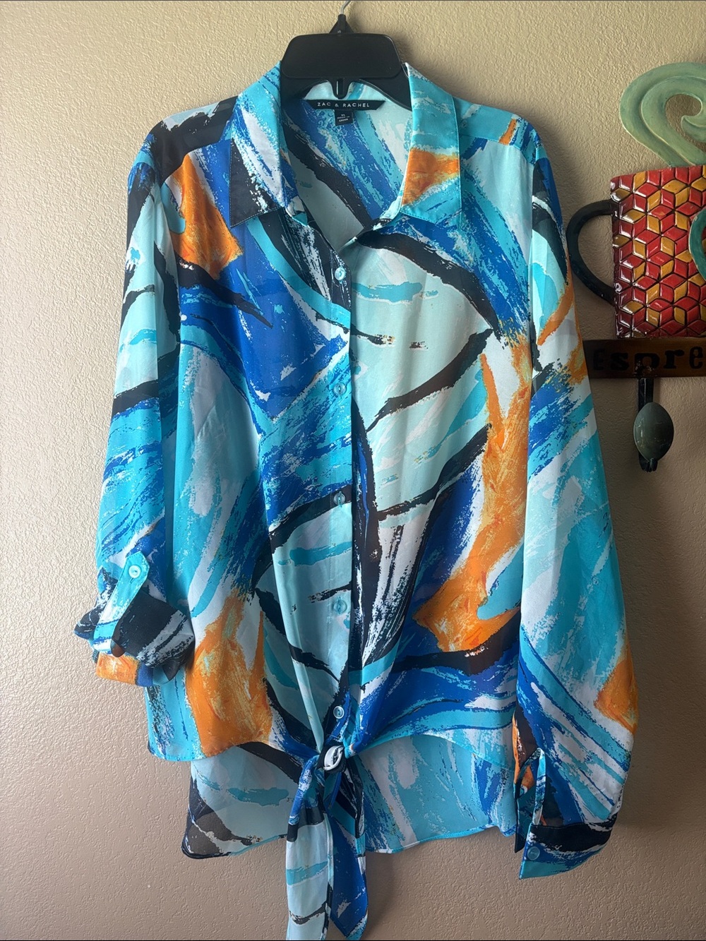 Zac & Rachel Abstract Brushstroke Top - Blue & Teal